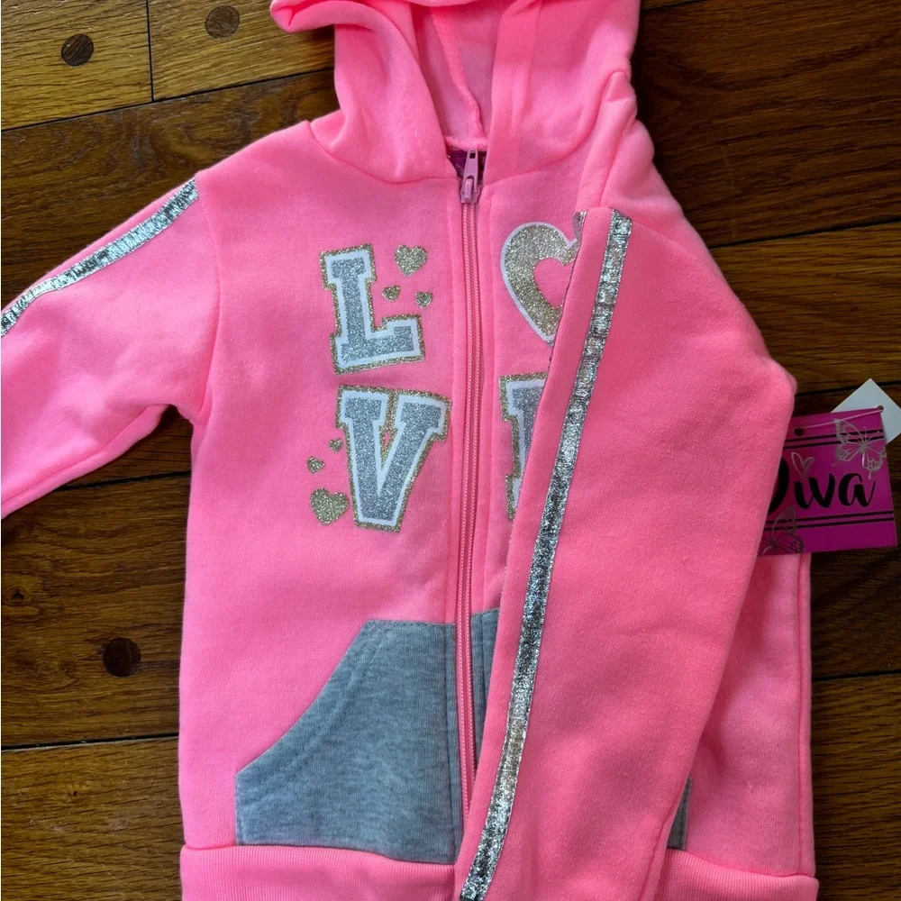 NWT Pink Love Hooded Sweatshirt Jacket 4T Zip Up Front NEW